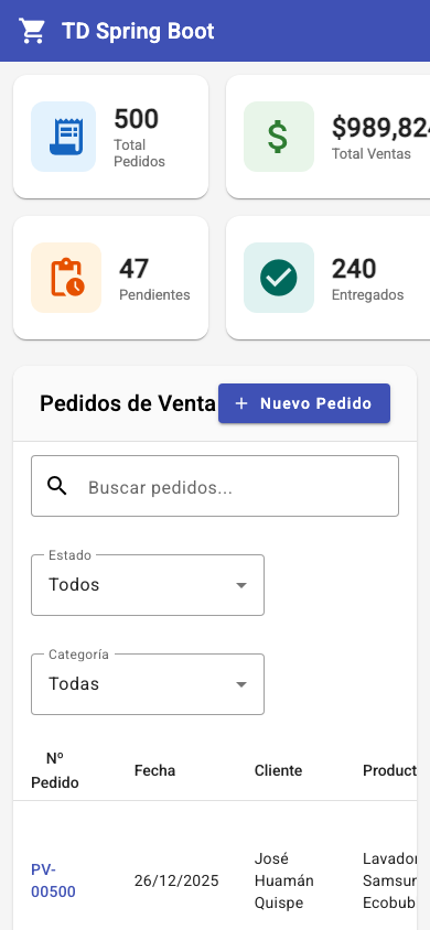 CRUD Java Spring Boot Angular mobile