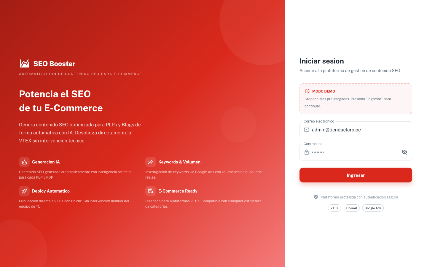 SEO Booster Claro desktop